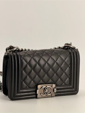 Chanel Small Boy Bag Black Lambskin Shoulder Bag